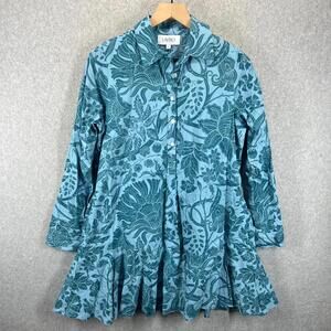 LIVRO Polly Mini Dress Blue Blossoms A-Line Shirt‎ Dress Women's Size Small